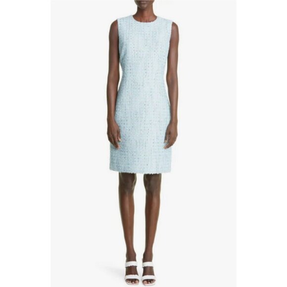 💕ST JOHN💕 Sequin Tweed Knit Sheath Dress ~ Aqua 14 NWOT - Picture 3 of 16